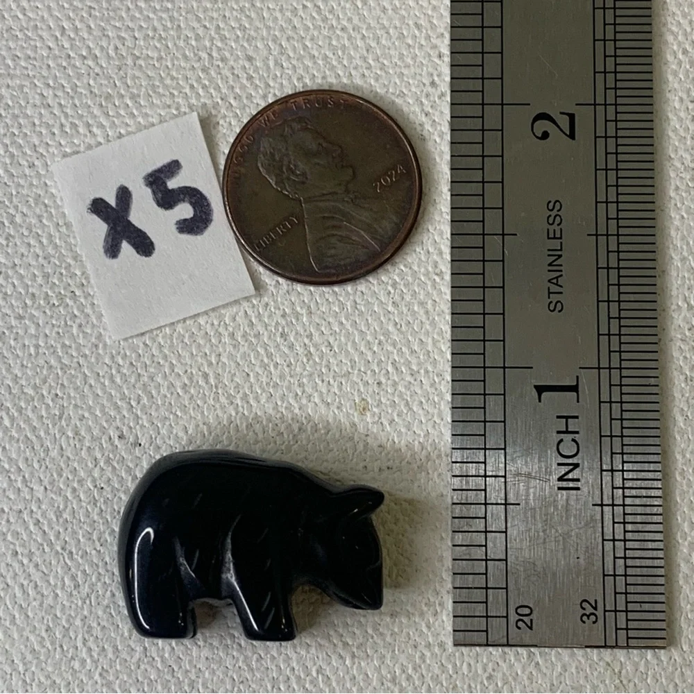 Vintage Carved Obsidian Black Bear Fetish Pendant Bead Detailed Drilled Mini .9